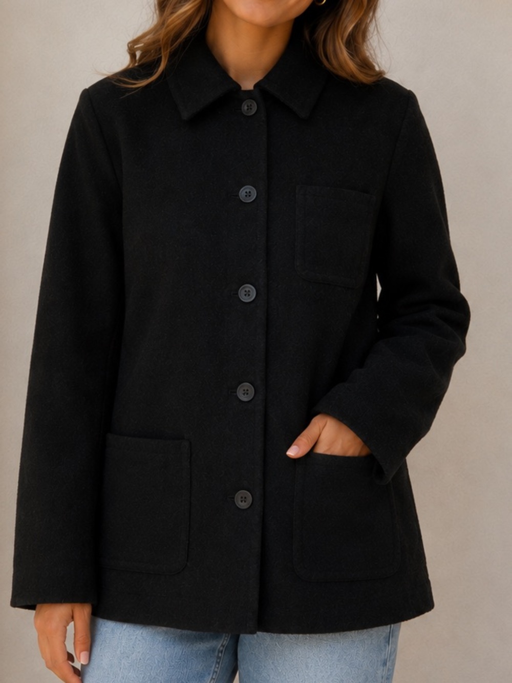 GAP Black Button-Front Wool blend Pea Coat